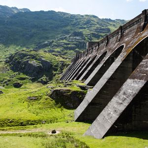 Preview wallpaper bridge, architecture, mountains, stones, landscape, green