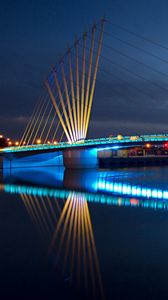 Preview wallpaper bridge, architecture, night, river, city lights