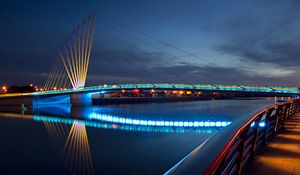 Preview wallpaper bridge, architecture, night, river, city lights