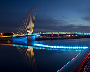 Preview wallpaper bridge, architecture, night, river, city lights