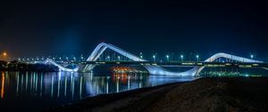 Preview wallpaper bridge, architecture, night city, city lights, abu dhabi, united arab emirates