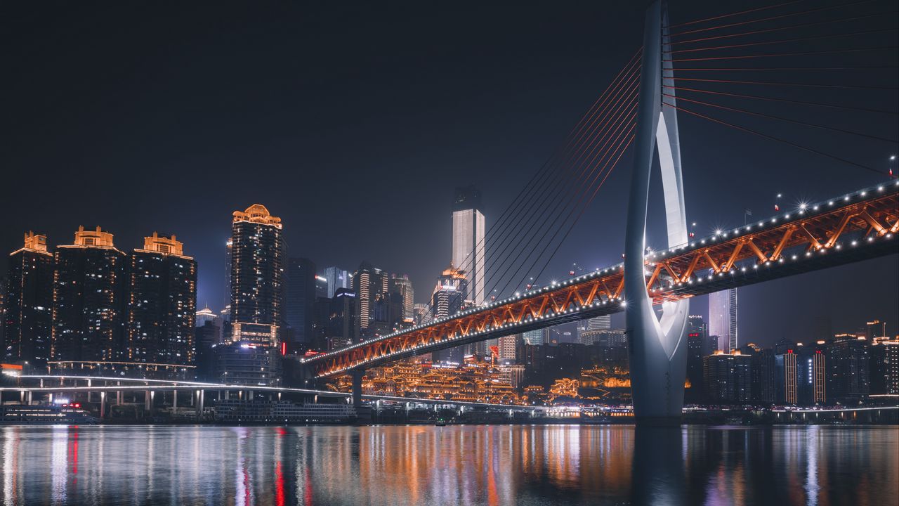 Wallpaper bridge, architecture, night city, backlight, chongqing, china