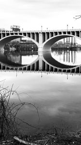 Preview wallpaper bridge, architecture, river, trees, bw