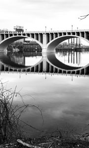 Preview wallpaper bridge, architecture, river, trees, bw