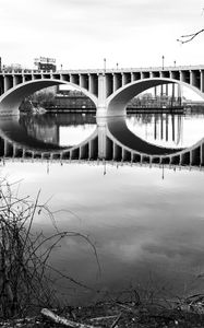 Preview wallpaper bridge, architecture, river, trees, bw