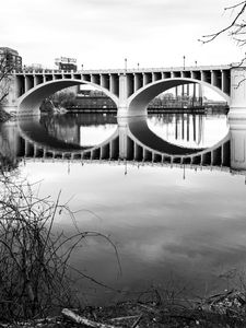 Preview wallpaper bridge, architecture, river, trees, bw