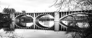 Preview wallpaper bridge, architecture, river, trees, bw