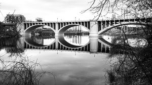 Preview wallpaper bridge, architecture, river, trees, bw