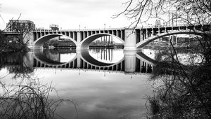 Preview wallpaper bridge, architecture, river, trees, bw