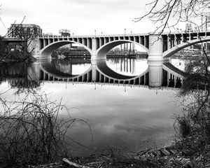 Preview wallpaper bridge, architecture, river, trees, bw