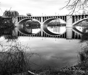 Preview wallpaper bridge, architecture, river, trees, bw