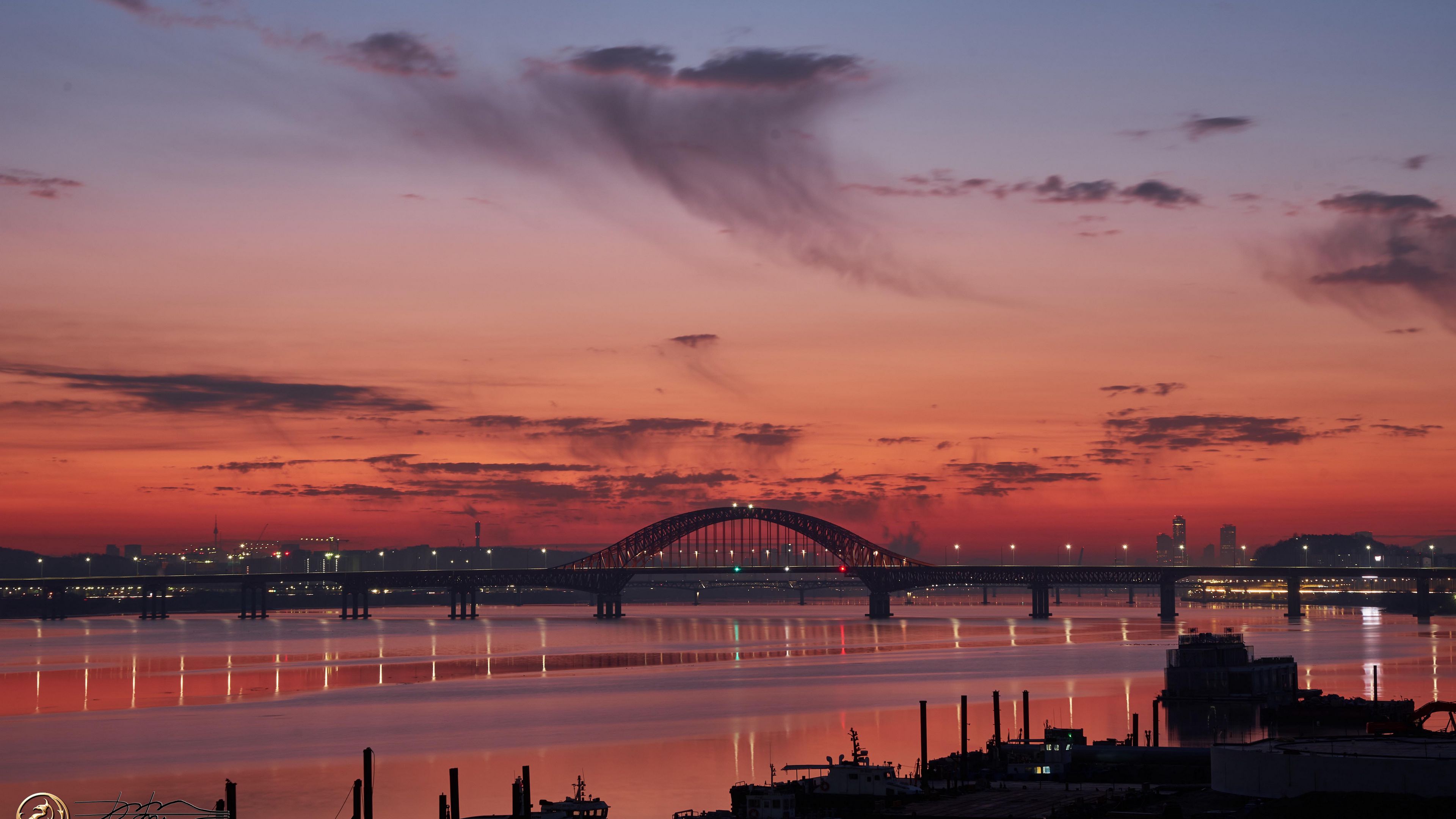 Download Wallpaper 3840x2160 Bridge, Architecture, Sunset, Twilight