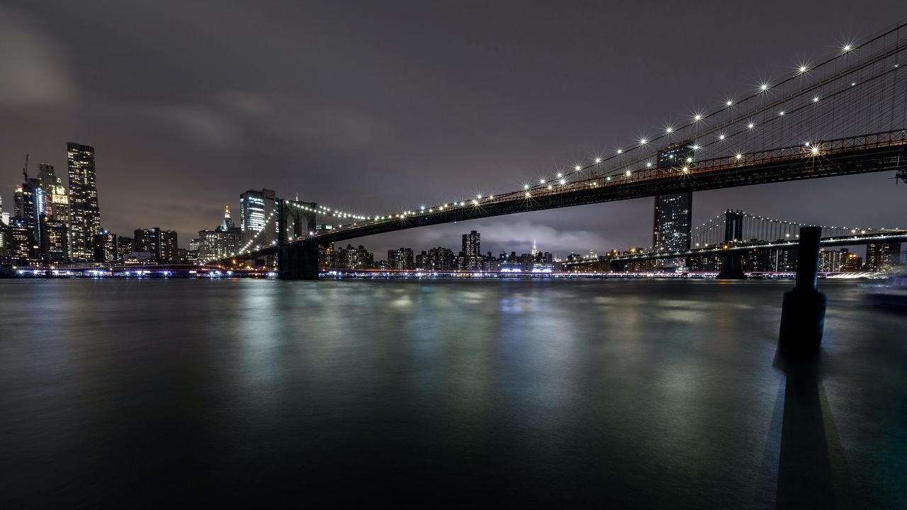 Wallpaper bridge, architecture, water, night