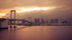 Preview wallpaper bridge, architecture, water, construction, sunset