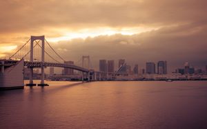 Preview wallpaper bridge, architecture, water, construction, sunset