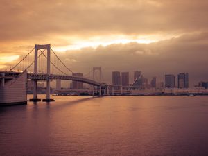 Preview wallpaper bridge, architecture, water, construction, sunset