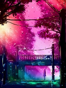 Preview wallpaper bridge, art, loneliness, solitude, trees