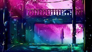 Preview wallpaper bridge, art, loneliness, solitude, trees