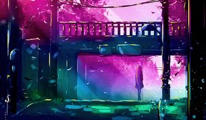 Preview wallpaper bridge, art, loneliness, solitude, trees