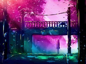 Preview wallpaper bridge, art, loneliness, solitude, trees
