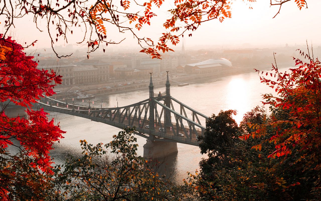 1280x800 Wallpaper bridge, autumn, city, citadella, budapest, hungary