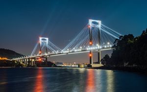 Preview wallpaper bridge, backlight, lights, night, river