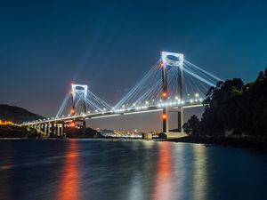 Preview wallpaper bridge, backlight, lights, night, river