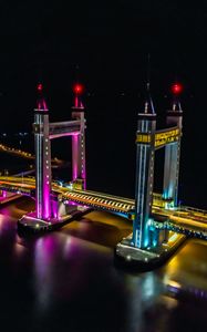 Preview wallpaper bridge, backlight, neon, night, water