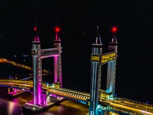 Preview wallpaper bridge, backlight, neon, night, water