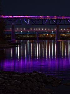 Preview wallpaper bridge, backlight, neon, water, night