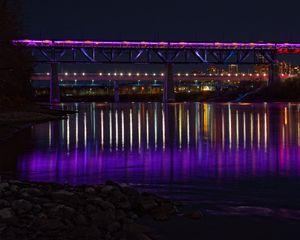 Preview wallpaper bridge, backlight, neon, water, night