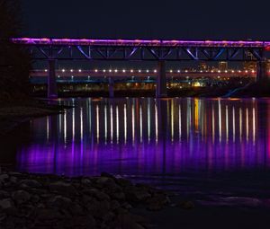 Preview wallpaper bridge, backlight, neon, water, night