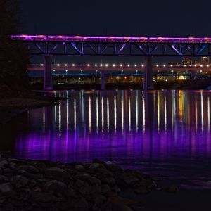 Preview wallpaper bridge, backlight, neon, water, night
