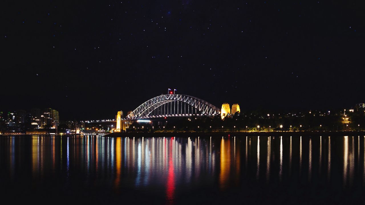 Wallpaper bridge, backlight, night, river
