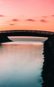 Preview wallpaper bridge, bay, sunset, horizon, twilight