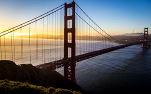 Preview wallpaper bridge, bay, sunset, landscape