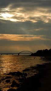 Preview wallpaper bridge, beach, coast, sunset, dark