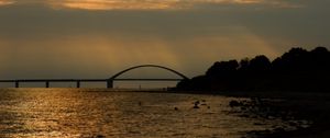 Preview wallpaper bridge, beach, coast, sunset, dark