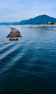 Preview wallpaper bridge, boards, sea, mountains