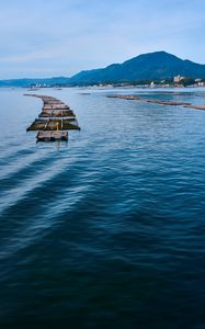 Preview wallpaper bridge, boards, sea, mountains