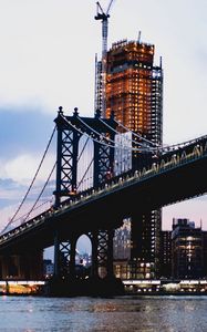 Preview wallpaper bridge, building, lights, construction, water