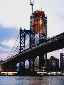 Preview wallpaper bridge, building, lights, construction, water