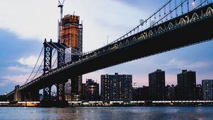 Preview wallpaper bridge, building, lights, construction, water