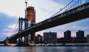 Preview wallpaper bridge, building, lights, construction, water