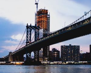 Preview wallpaper bridge, building, lights, construction, water