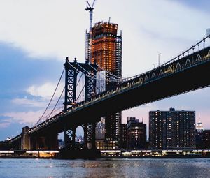 Preview wallpaper bridge, building, lights, construction, water