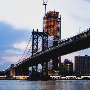 Preview wallpaper bridge, building, lights, construction, water