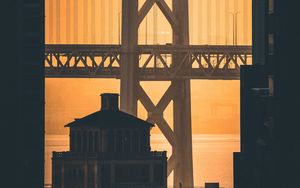 Preview wallpaper bridge, buildings, architecture, dark, dusk