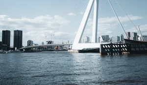 Preview wallpaper bridge, buildings, architecture, city, coast, water
