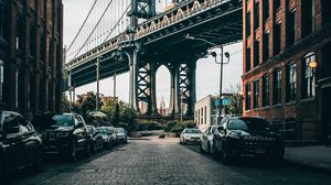 Preview wallpaper bridge, buildings, cars, city